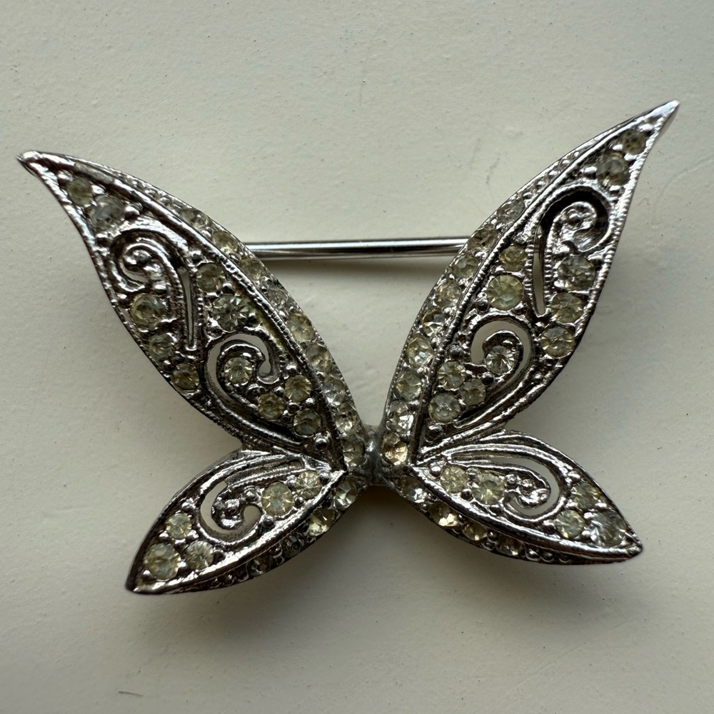 Vintage Panetta Signed Butterfly Brooch with Rhinestones